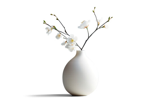Fototapeta vase with beautiful white flowers, png file of isolated cutout object with shadow on transparent background.