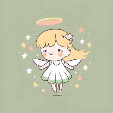 cute kawaii fairy illustration vector simple clean minimalist wallpaper bright 