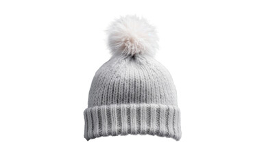 gray warm winter hat with pompom, png file of isolated cutout object with shadow on transparent background.