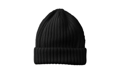 black warm winter hat, png file of isolated cutout object with shadow on transparent background.