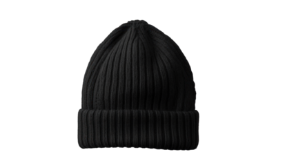 black warm winter hat, png file of isolated cutout object with shadow on transparent background.