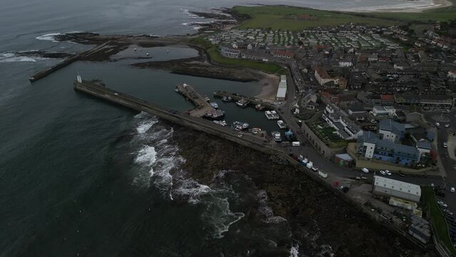 The fishing village of Seahouses in Northumberland, UK.