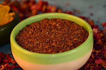 Sesame seeds in ceramic container