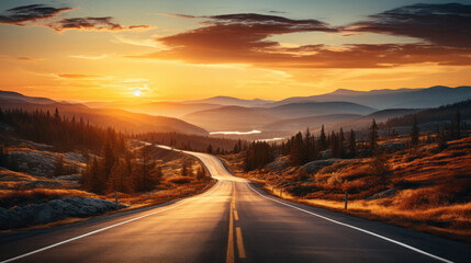 Empty asphalt road and mountain natural scenery on a sunny day.