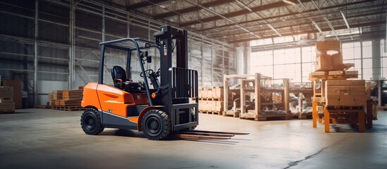 Forklift parked in factory warehouse