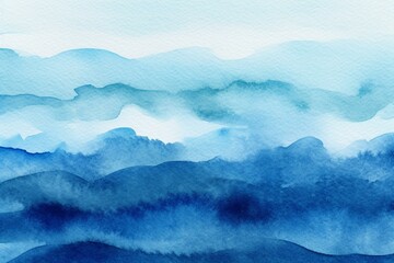 Abstract blue watercolor stroke on a background resembling a horizontal line representing a blue sea. Generative AI
