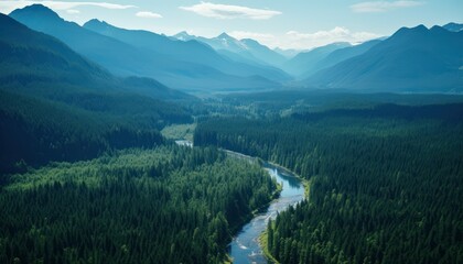 Fototapeta premium view from the top of the mountain. Generative AI