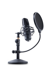 Black microphone on a white isolated background