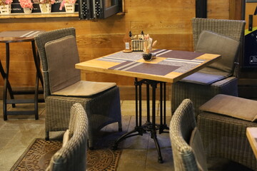 interior of restaurant, chairs and tables 