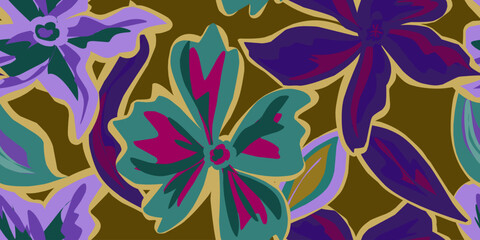 Stylized flowers. For design, print, wallpaper. fabrics, paper. Vector overlapping seamless pattern.