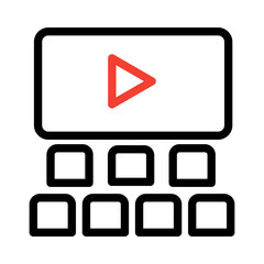
Cinema hall icon, cinema entertainment screen. Theater stage performance. symbols for web and mobile applications on editable white background.
