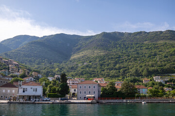 Fototapeta na wymiar Kamenari view from the ferry, Montenegro