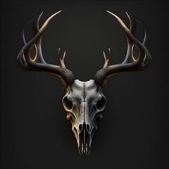 realistic deer skull with large antlers facing forward on a black background 