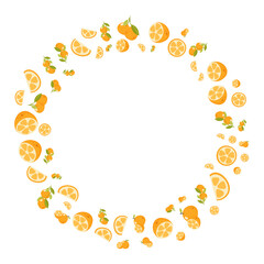 Vector orange fruits frame. Hand drawn illustration of border with citrus slices and branches