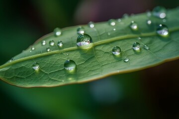 Macro shot of water droplet on leaf. Generative AI