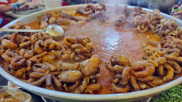Traditional Turkish Street Food Sirdan is Cooked at the Market Footage.
