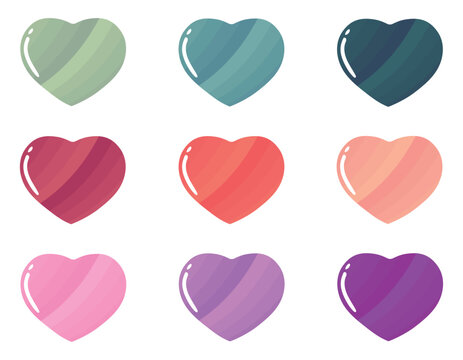 Set of colorful glass hearts icons clipart isolated vector illustration