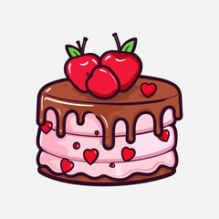 Vector colorful sweet cake isolated on white or transparent background. Cute birthday cake decorated with cream topping, fruit.