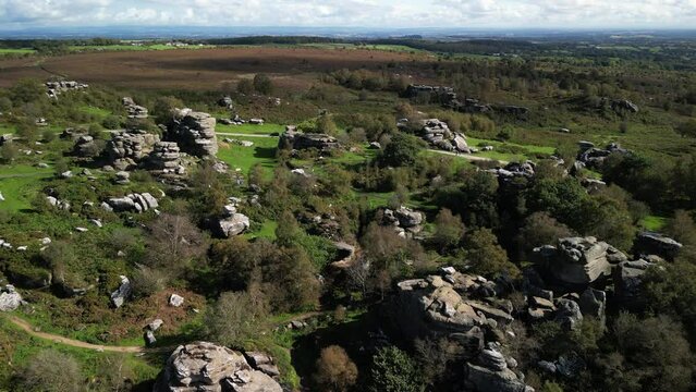 Brimham rocks, an ideal place for climbers, Yorkshire Dales national park in Great Britain. Bird's-eye view.