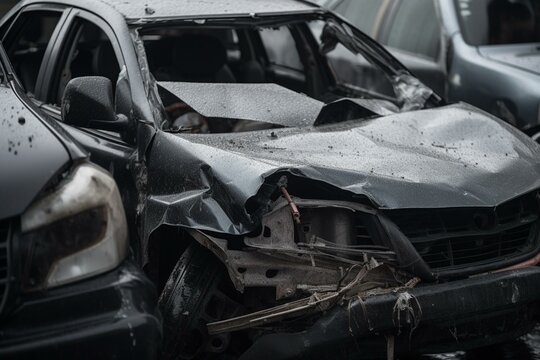 Damaged vehicles from a car crash. Generative AI