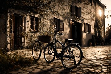 bicycle in front of the house.