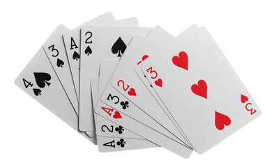 Flying playing cards for poker and gambling, set isolated on white, clipping path