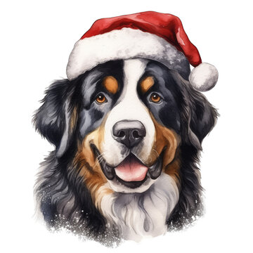 St. Bernard dog wearing santa claus hat, isolated on transparent background