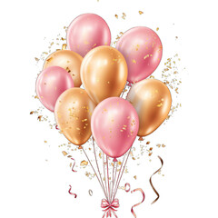 Pink and gold foil balloons isolated on white background