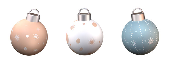 Cute Christmas balls isolated on transparent background. 3D illustration.