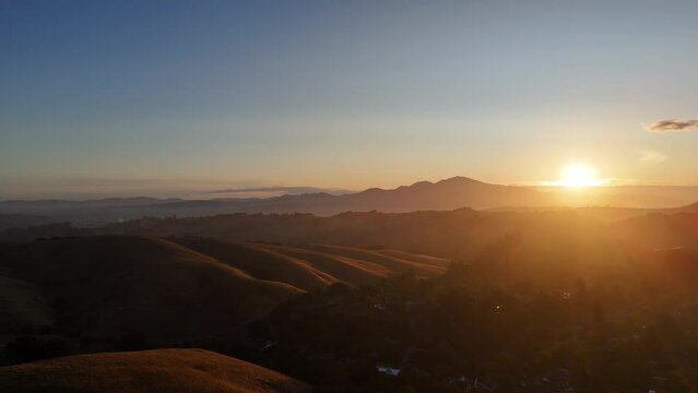 Mt. Diablo East Bay Sunrise, Contra Costa County California, 4k Drone shot