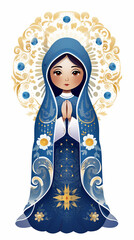 
fofo nossa senhora aparecida, simbolo da fé cristã católica , fundo branco