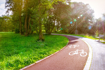 Bike path in spring park - obrazy, fototapety, plakaty