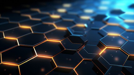 Futuristic hexagon wallpaper with glowing elements. Concept of background - obrazy, fototapety, plakaty