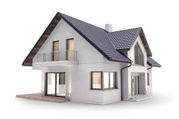 Modern house isolated on white, 3D illustration - obrazy, fototapety, plakaty