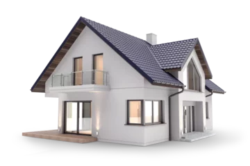 Foto op Canvas Modern house isolated on white, 3D illustration © Studio Harmony