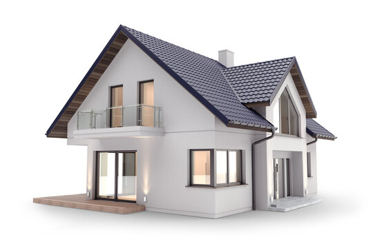 Modern house isolated on white, 3D illustration