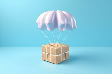 Parachute parcel with order on blue background. Generative AI
