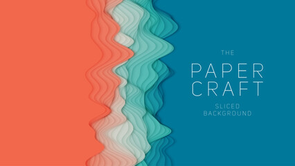 Orange to green paper layers. 3D abstract gradient papercut. Colorful origami shape concept
