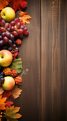 Obraz na płótnie Canvas A note expressing gratitude to God with fall fruits on wooden background emphasizing Christian thanksgiving and a biblical concept shown in a close up of autumn food with space for copy