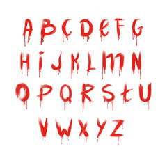 Halloween Splash Alphabet, Set of Various Blood Splashes in the Shape of Letters Isolated on White Background. © Anna Shelestova