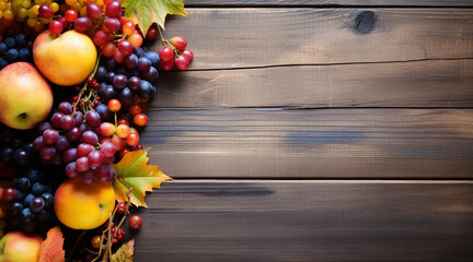 A note expressing gratitude to God with fall fruits on wooden background emphasizing Christian thanksgiving and a biblical concept shown in a close up of autumn food with space for copy