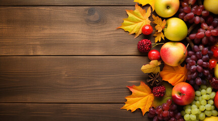 A note expressing gratitude to God with fall fruits on wooden background emphasizing Christian thanksgiving and a biblical concept shown in a close up of autumn food with space for copy
