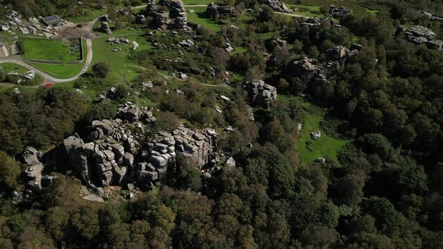 Brimham rocks, rock formations in the Yorkshire Dales National Park, UK. Aerial view.