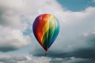 Fototapeta na wymiar Multicolored balloon against cloudy sky. LGBTQ rights, love, freedom. Generative AI