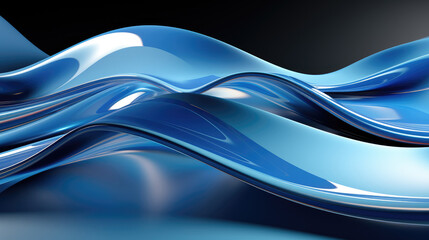 Abstract thick fluid flowing horizontally in blues and silvers - obrazy, fototapety, plakaty