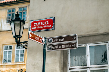 Tourism in Europe, street signs in Prague, Old Town, Prague 1