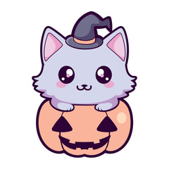 halloween pet feline and pumpkin