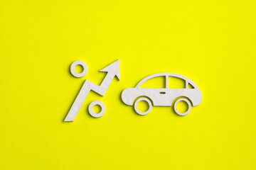 Car cost increase graph - Car icon with arrow on yellow background