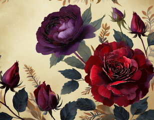 Dark Florals Roses Bouquet on Natural neutral brown backgrund
