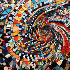 Vibrant Spiral Mosaic Photography Backdrop with Colorful Geometric Tile Pattern and...
